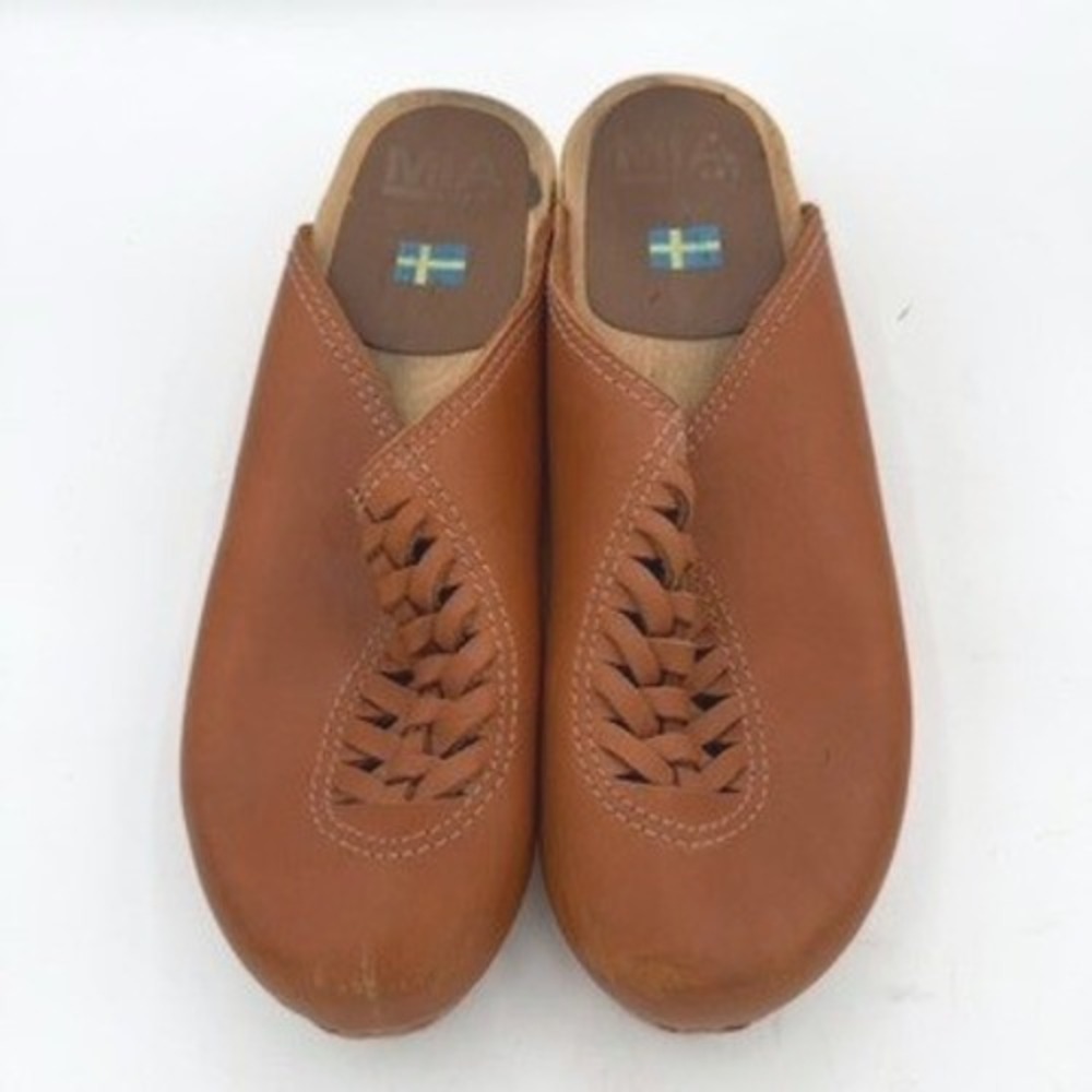 MIA Swedish Clogs Women 40 Leather Mules Tan Hippie Cottage Boho Retro Festival - Picture 4 of 7